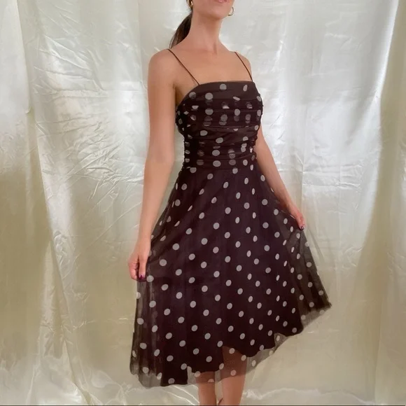 Vintage 80s brown polka dot dress - Picture 2 of 6